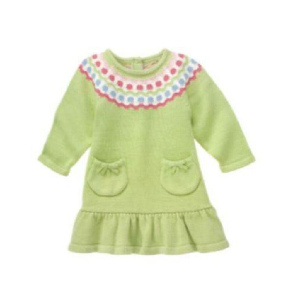 NEW Gymboree girl Dress 3-6M long sleeve Baby Cakes Fair isle sweater green pink